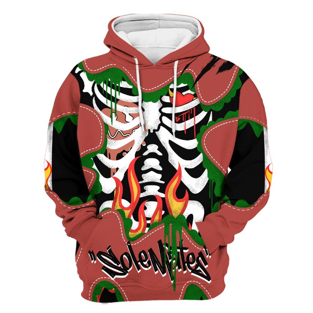 Hoodie To Match Dune Red 13s - Skeleton Burning Heart Drip All Over Print