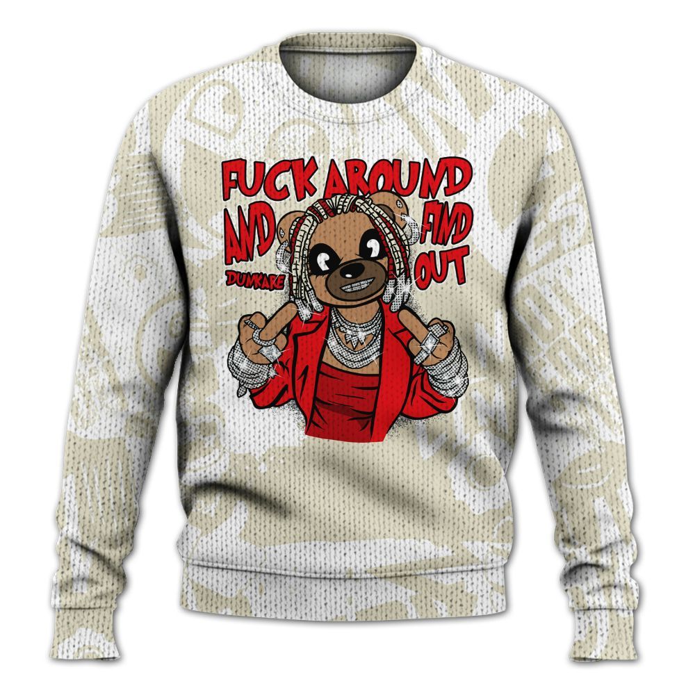 Knitted Sweater To Match Cement Grey 3s - F#ck Around Bear Bear Monogram Graffiti