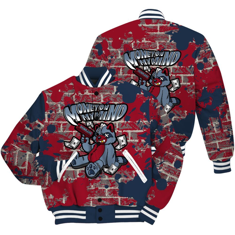 Varsity Jacket To Match Navy Blue 2024 6s Shirt - Money On My Mind Raccoon Brick All Over Print