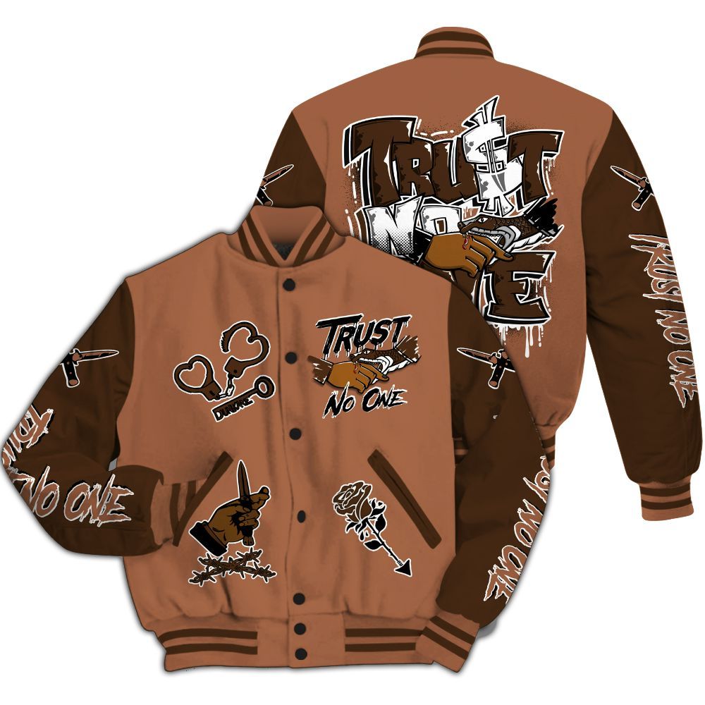 Varsity Jacket To Match Air Foamposite Metallic Copper - Trust No One Dripping All Over Print