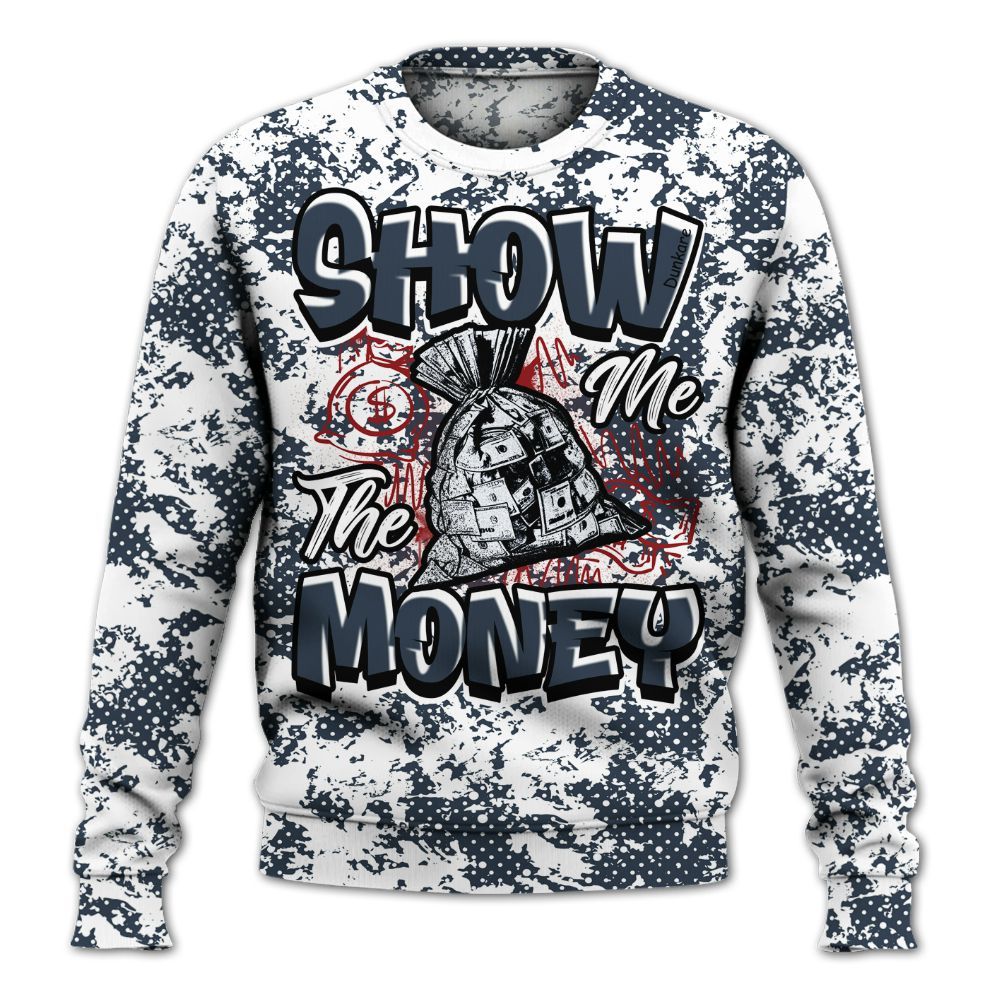 Sweatshirt To Match Navy Blue 2024 6s - Show Me The Money Retro All Over Print