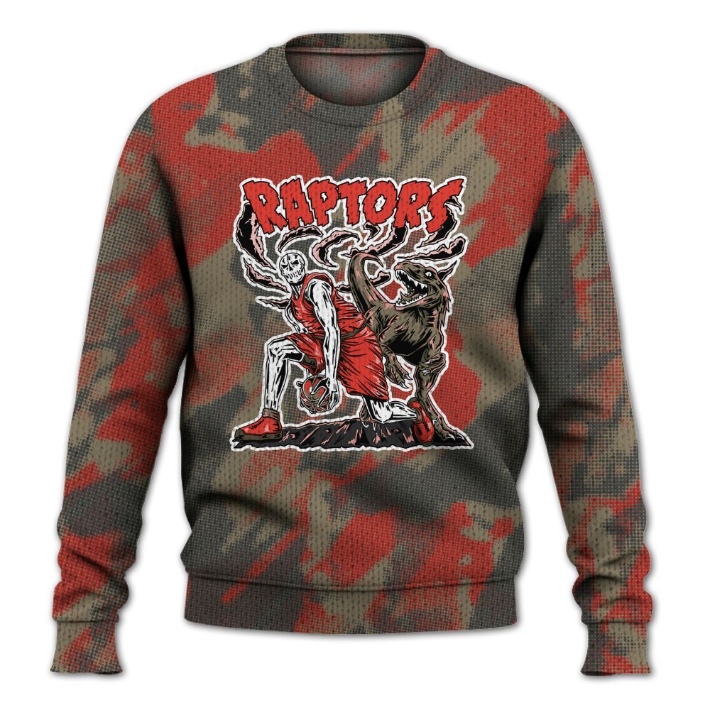 Knitted Sweater To Match Olive 9s - Raptors Skeleton Abstract Halftone