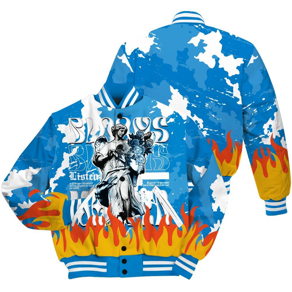 Varsity Jacket To Match Industrial Blue 4s - Blooms Whisper Retro Military Blue 4s Outfit All Over Print