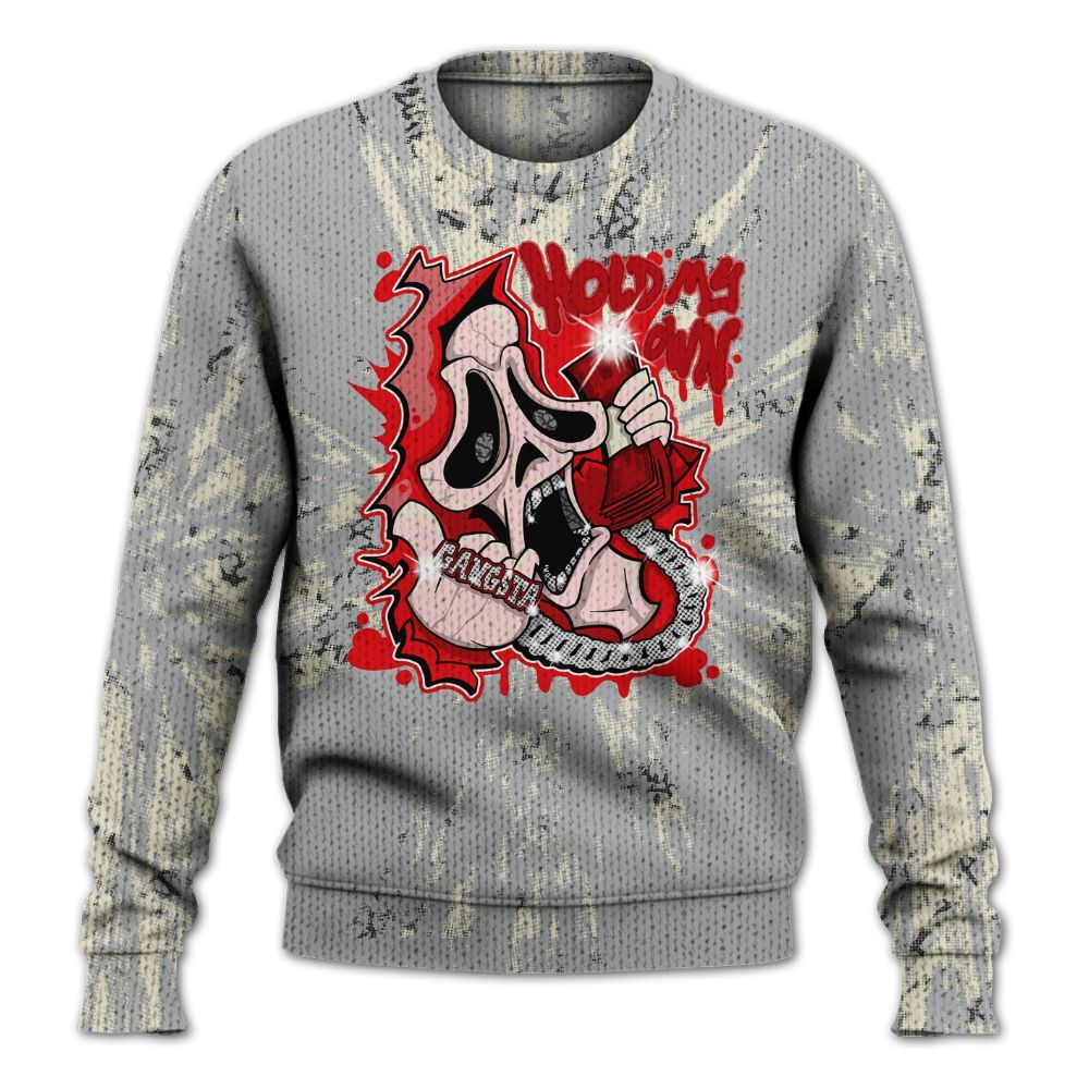 Knitted Sweater To Match Cement Grey 3s - Hold My Own Graphic Halloween