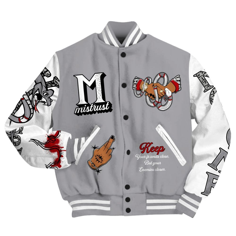 Varsity Jacket To Match Cement Grey 3s - Trust No One Snake-Bite Street Style All Over Print