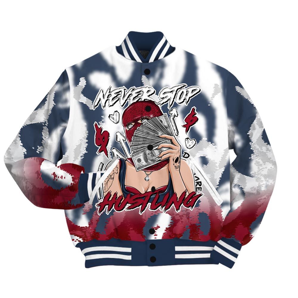 Varsity Jacket To Match Navy Blue 2024 6s - Hustling Unique Burn Varsity Jacket Unisex