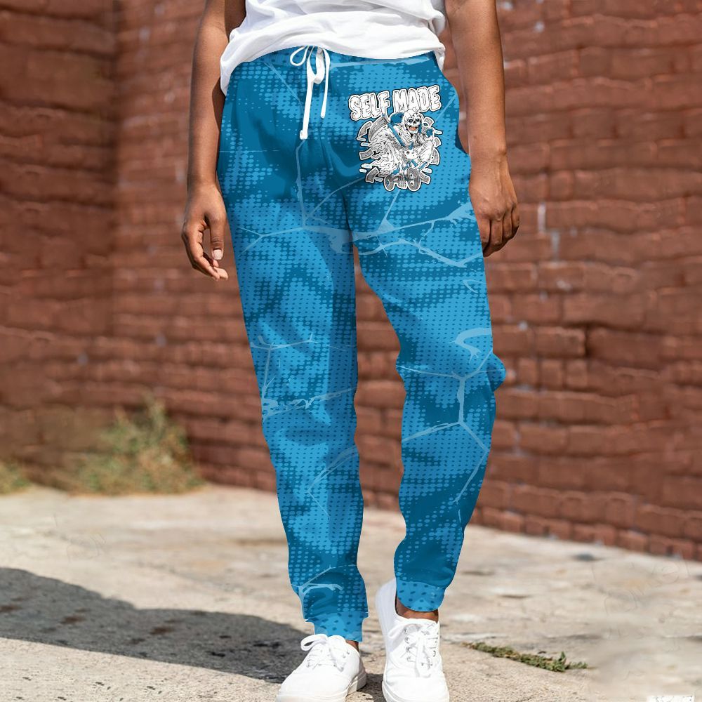 Sweatpant To Match Powder Blue 9s - Self Made Skeleton Crack All Over Print