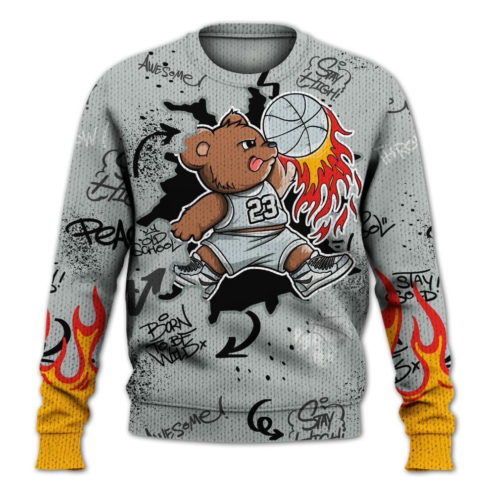 Knitted Sweater To Match Black Wolf Grey 12s - Number 23 Basketball Bear Custom Name