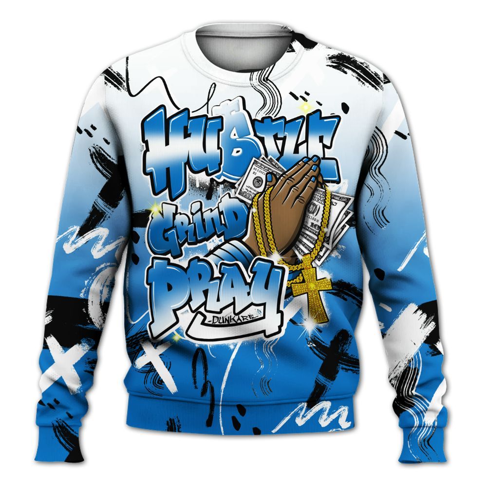 Sweatshirt To Match Blueberry 12s - Money Hustle Grind Pray All Over Print