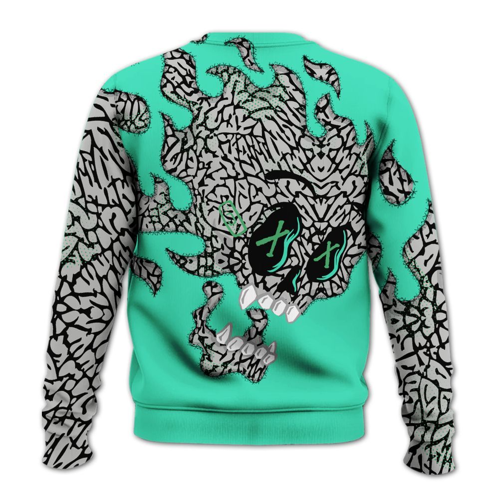 Sweatshirt To Match Black Green Glow 3s - All Hustle No Lucky Skull Green Glow 3s All Over Print