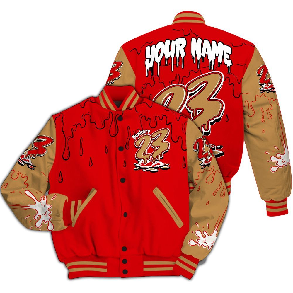 Varsity Jacket To Match Kobe 5 Red Year Of The Mamba - Custom Name 23 Drip All Over Print