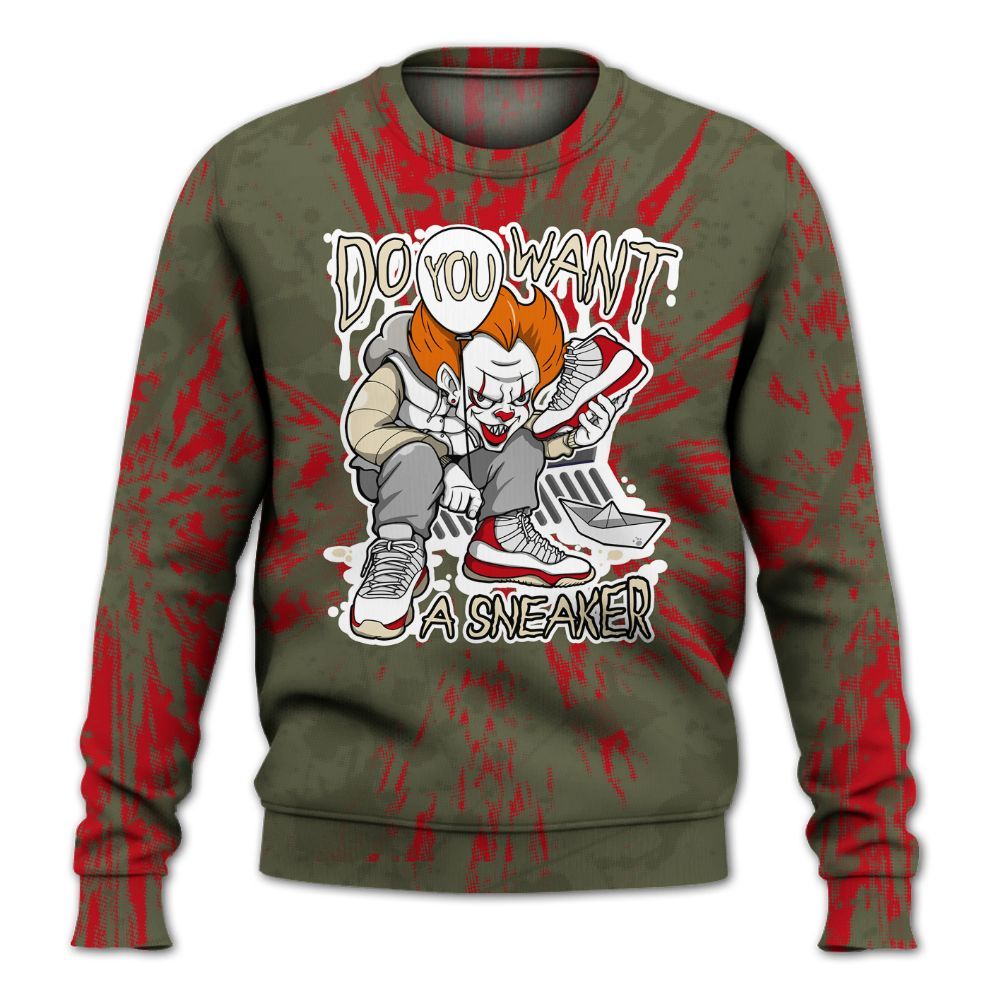 Sweatshirt To Match Travis Scott Low OG Medium Olive 1s - Clown Scary Sneakers Graphic Halloween All Over Print