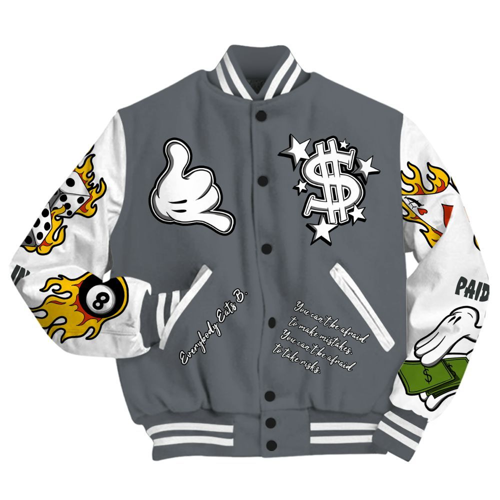 Varsity Jacket To Match Flint Grey 9s - Everybody Paid In Full Graphic All Over Print