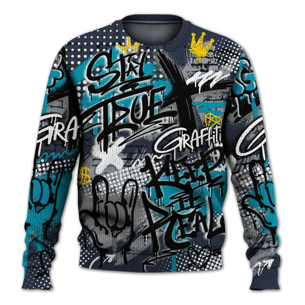 Knitted Sweater To Match Retro Obsidian 13s - True It Real Graffiti Streetwear