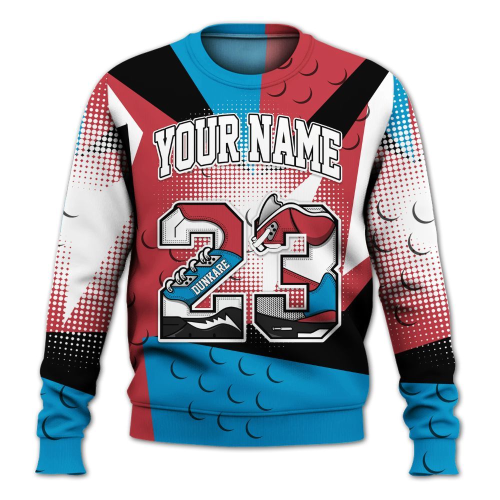 Sweatshirt To Match High OG University Red Dark Powder Blue 1s - Poly Custom Name Number 23 5s All Over Print