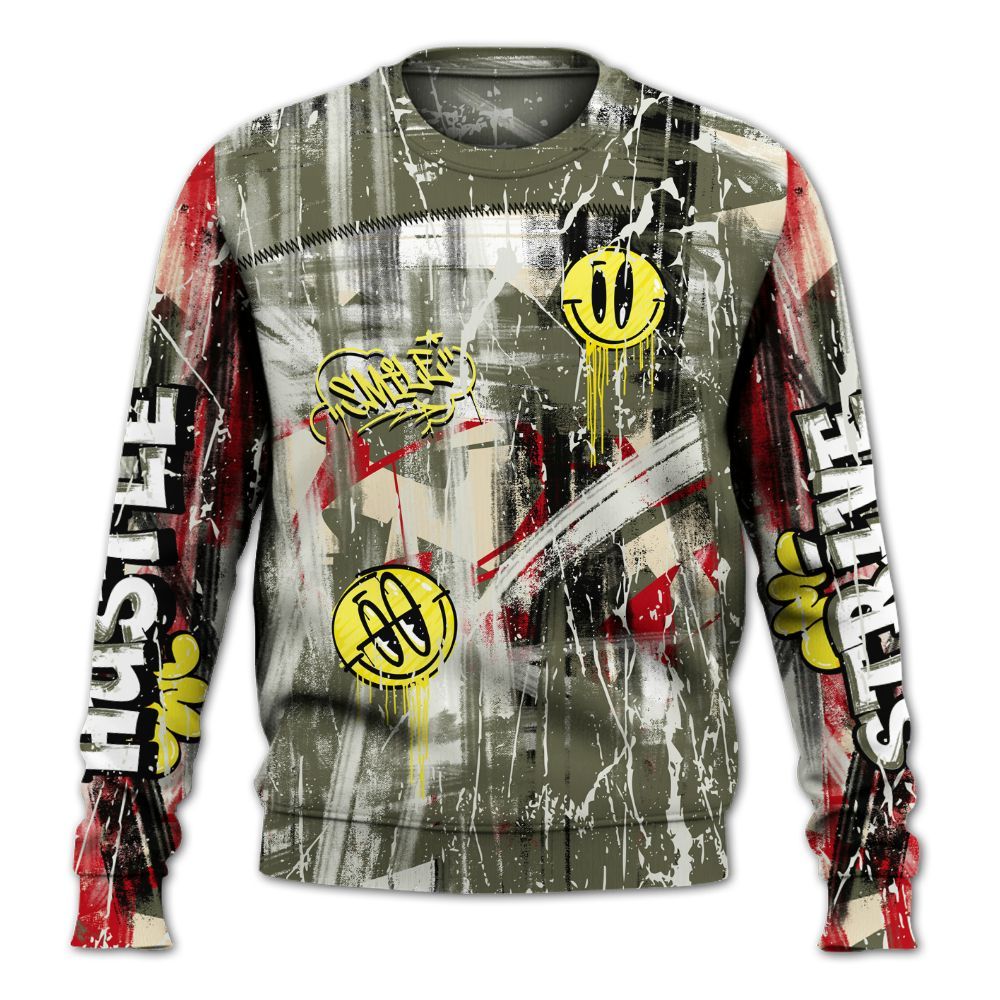 Sweatshirt To Match Travis Scott Low OG Medium Olive 1s - Money Skull Smile Fire All Over Print