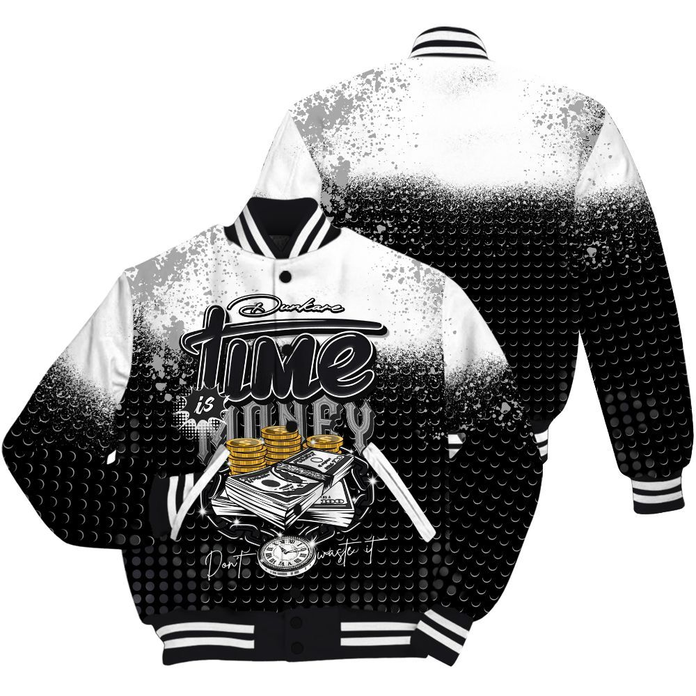 Varsity Jacket To Match White Thunder 4s Shirt, Halftone Time Is Money All Over Print