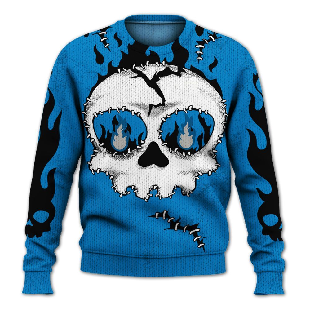 Knitted Sweater To Match Industrial Blue 4s - Cracked Skull Stitches Military Blue 4s