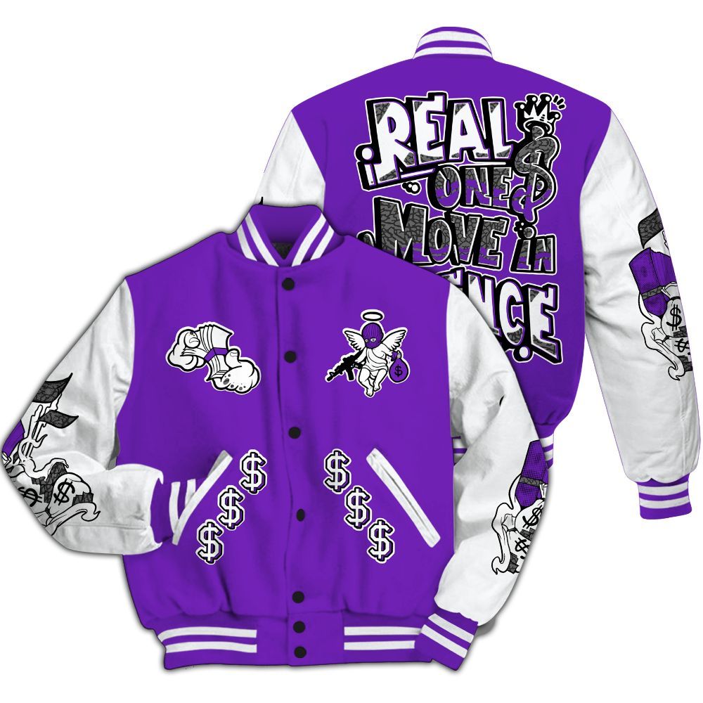Varsity Jacket To Match Retro Dark Iris 3s - Ones Move In Silence Graphic All Over Print