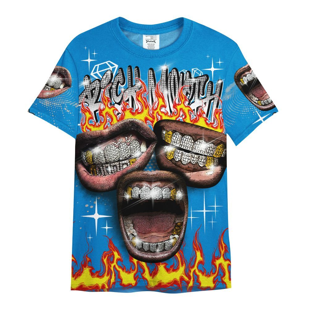 Shirt To Match Industrial Blue 4s - Rich Mouth Fire Rap Retro 90s All Over Print