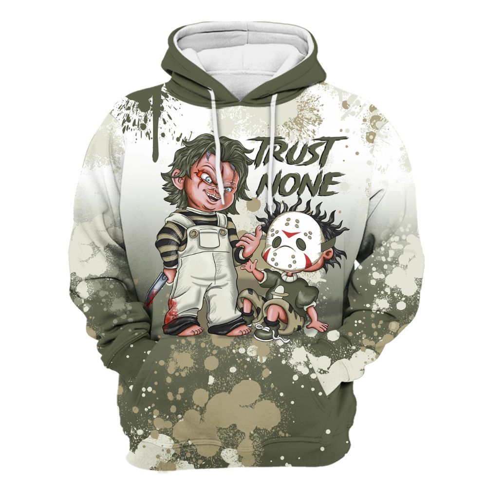 Hoodie To Match Low OG Medium Olive 1s - Trust No One Scary All Over Print