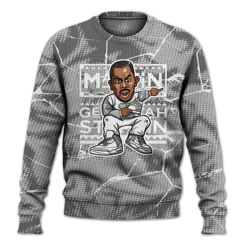 Knitted Sweater To Match Retro Wet Cement 4s - Get Tag Sneakers Steppin' Graphic Crack
