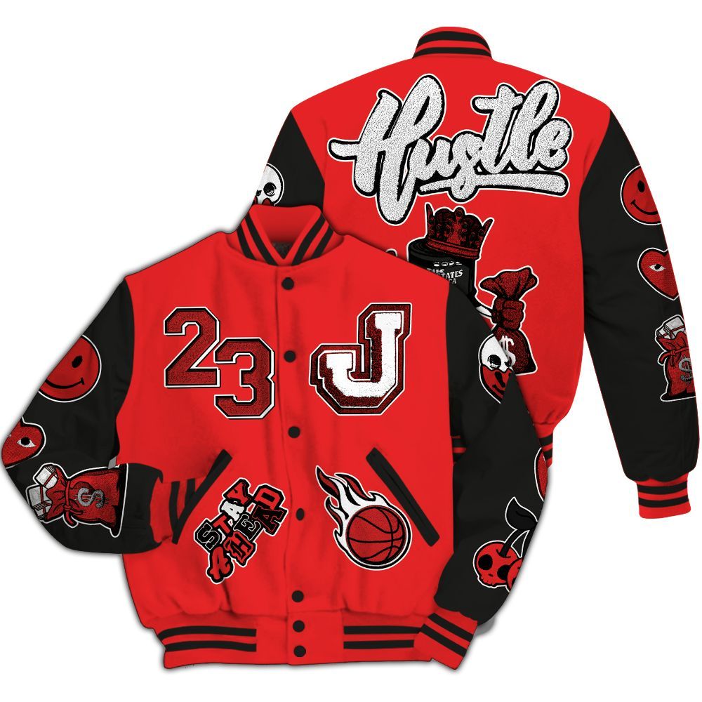 Varsity Jacket To Match Red Thunder 4s - Hustles Money Number 23 All Over Print