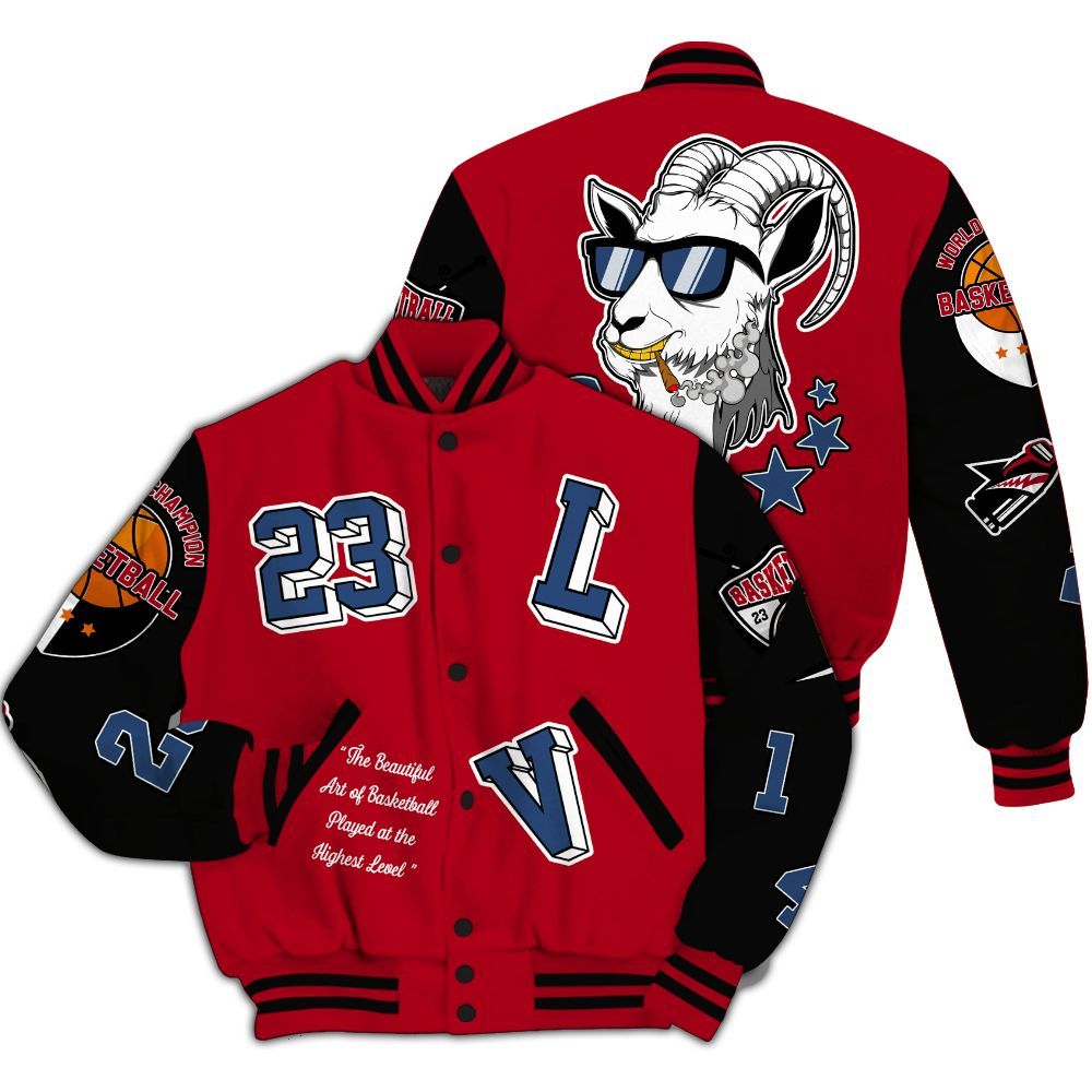 Varsity Jacket To Match Air Griffey Max Black Red Navy Blue 1s - The GOAT Got Em Streetwear All Over Print