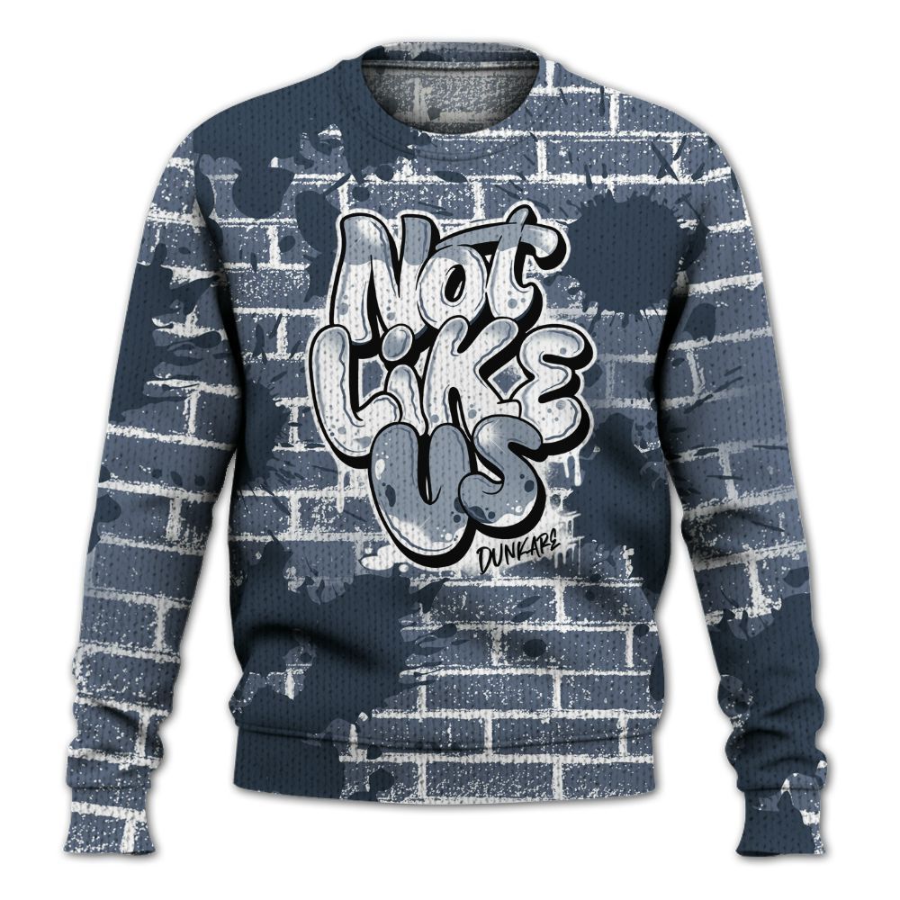 Knitted Sweater To Match Low Diffused Blue 11s - None Like Us Graphic Brick Art
