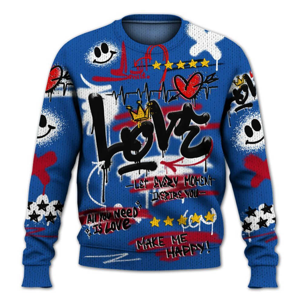 Knitted Sweater To Match Air Griffey Max Black Red Navy Blue 1s - Happy Love Beats Graffiti Streetwear