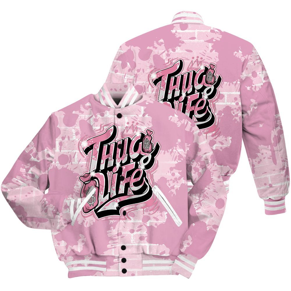 Varsity Jacket To Match Orchid 4s Shirt - Free Thug Living Graphic Brick Art All Over Print