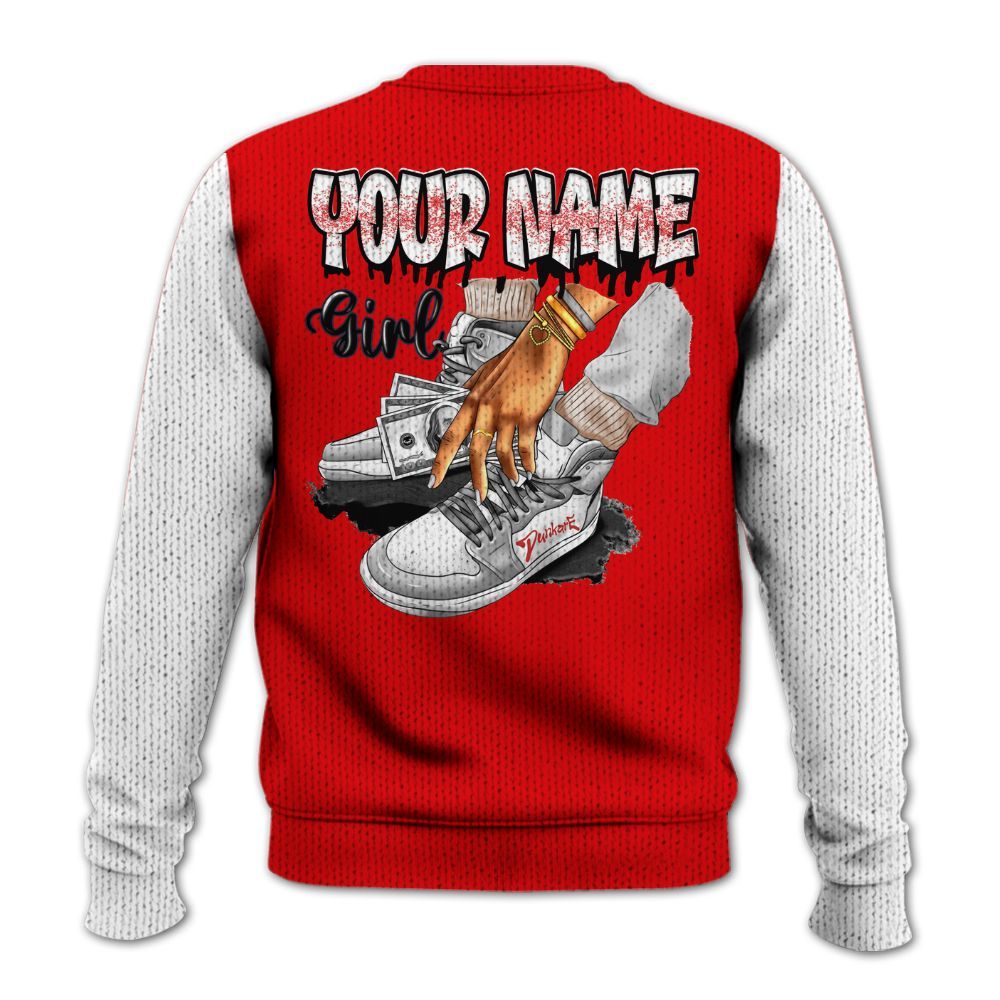 Knitted Sweater To Match Low OG Howard Bison 1s, Custom Name Sneaker Girl Money
