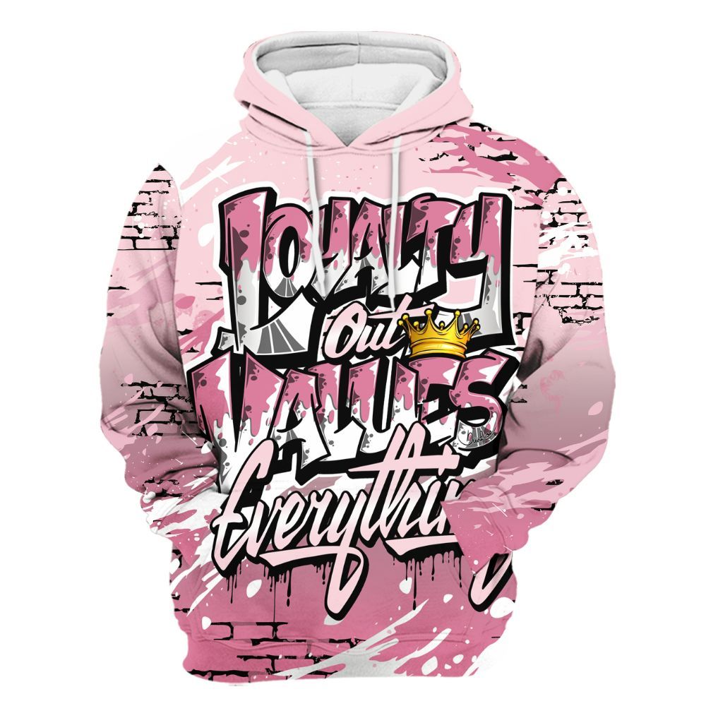 Hoodie To Match GS Pearl Pink 12s Shirt, Values Of Loyalty Drip All Over Print