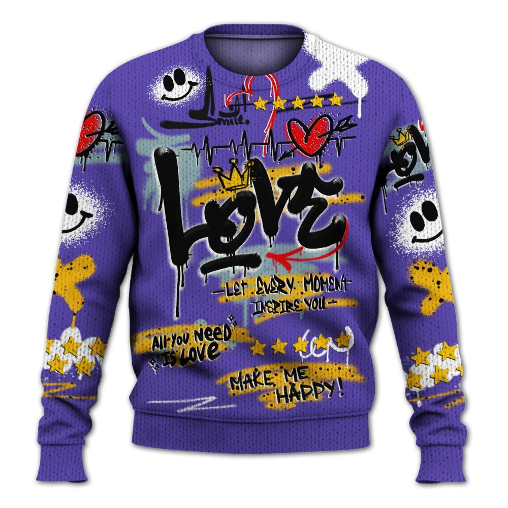 Sweater To Match Imperial Purple 4s - Happy Love Beats Graffiti Streetwear Graphic
