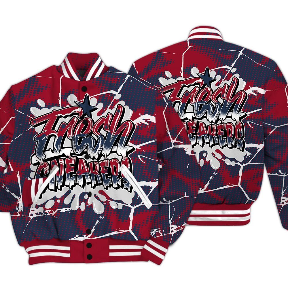 Varsity Jacket To Match Retro Navy Blue 2024 6s - Fresh Shoe White Graphic Crack Varsity Jacket Unisex