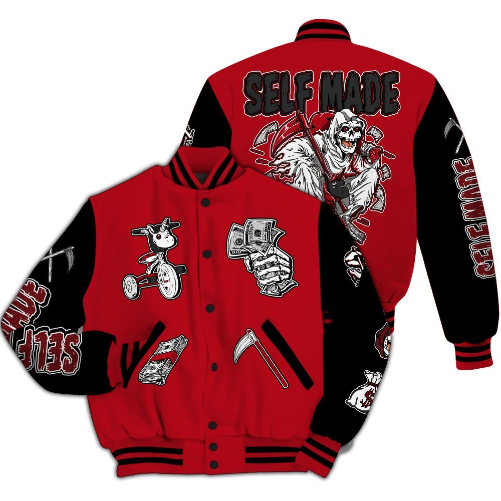 Varsity Jacket To Match Bred Velvet 11s - Self Make Skeleton All Over Print