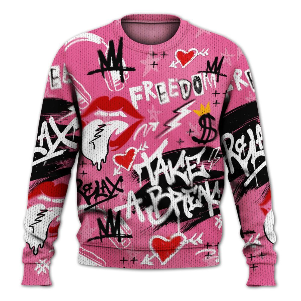 Knitted Sweater To Match Air Max SNDR Hyper Pink - Take Break Freedom Graffiti Streetwear