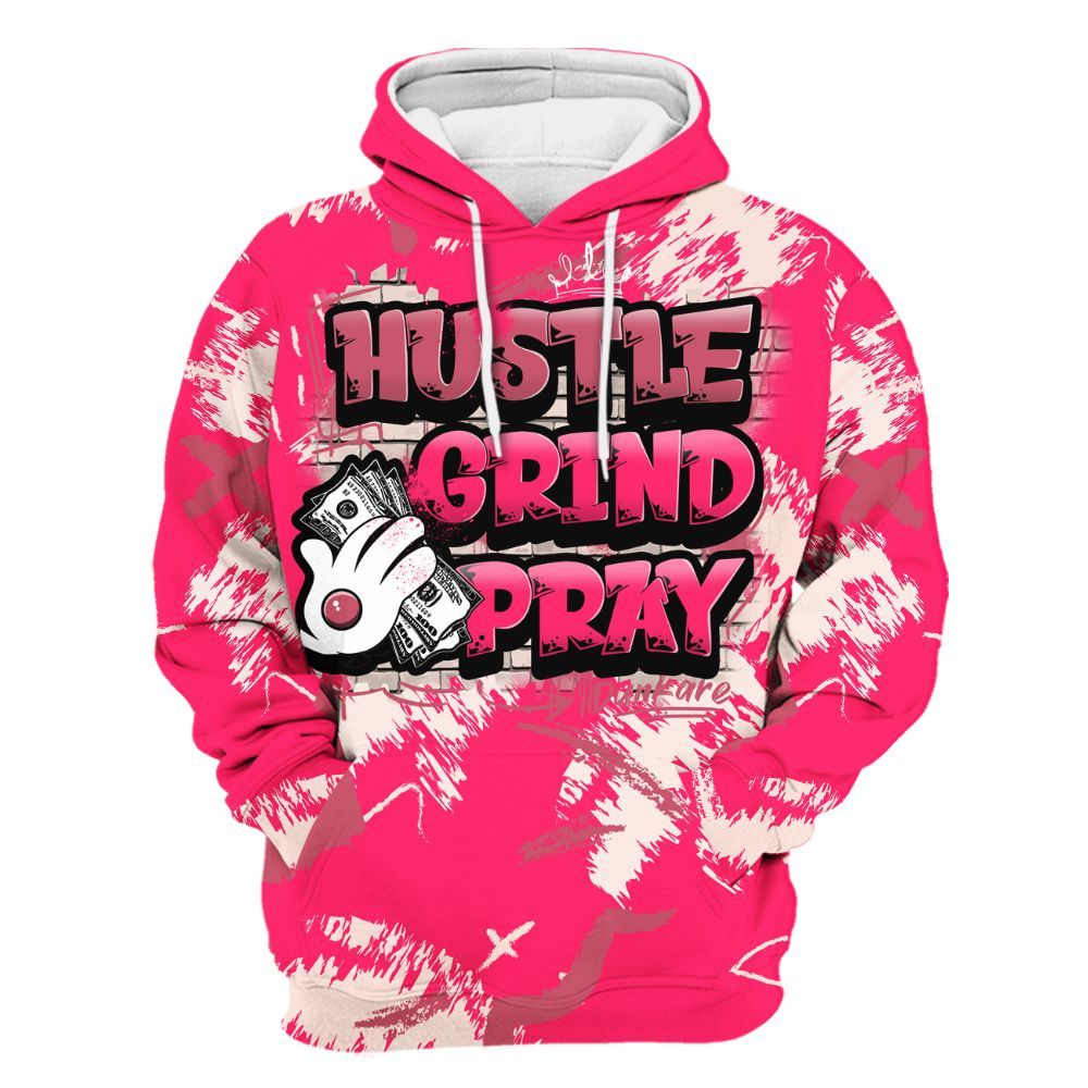 Hoodie To Match A'One Hyper Pink Shirt, Hustle Grind Pray Retro All Over Print