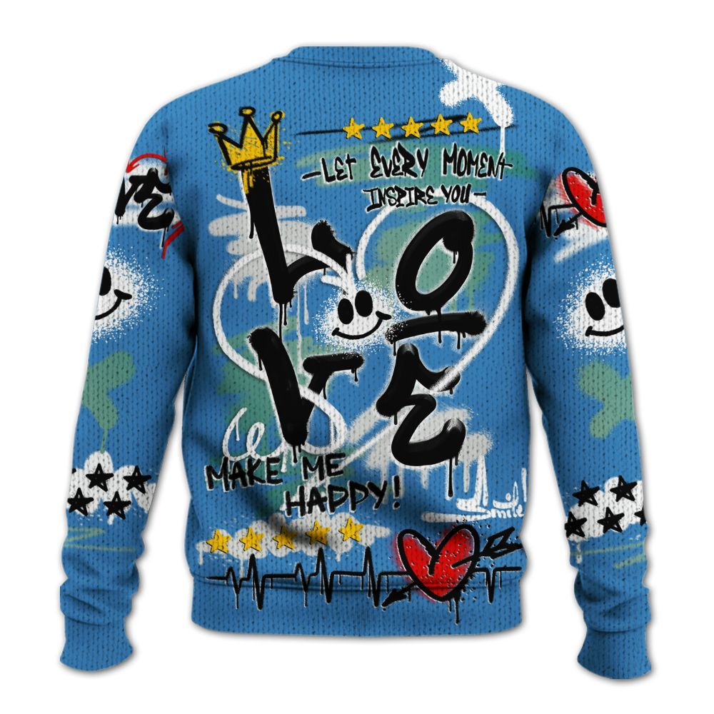 Knitted Sweater To Match Low Carolina 17s - Happy Love Beats Graffiti Streetwear