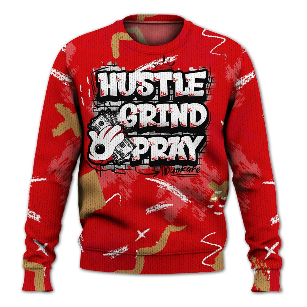 Knitted Sweater To Match Kobe 5 Red Year Of The Mamba - Hustle Grind Pray Retro