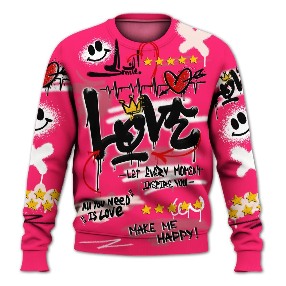 Sweatshirt To Match A'One Hyper Pink Shirt, Happy Love Beats Graffiti Streetwear All Over Print