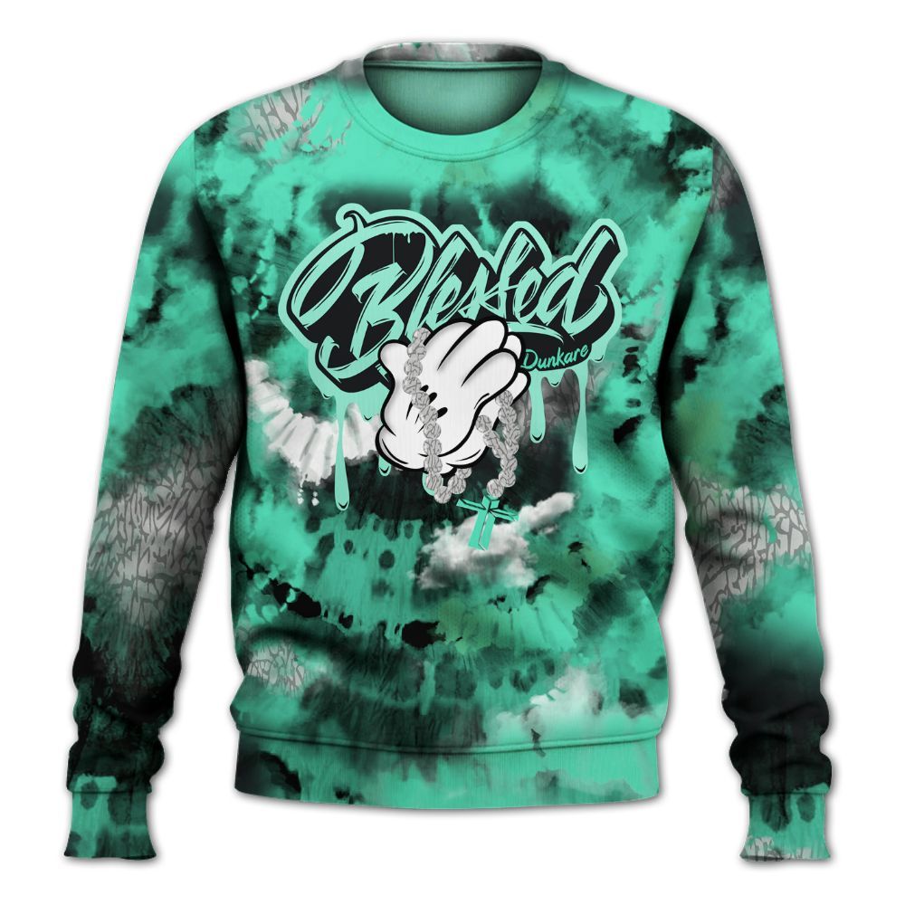Sweatshirt To Match Black Green Glow 3s - God Blessed Tie Dye All Over Print