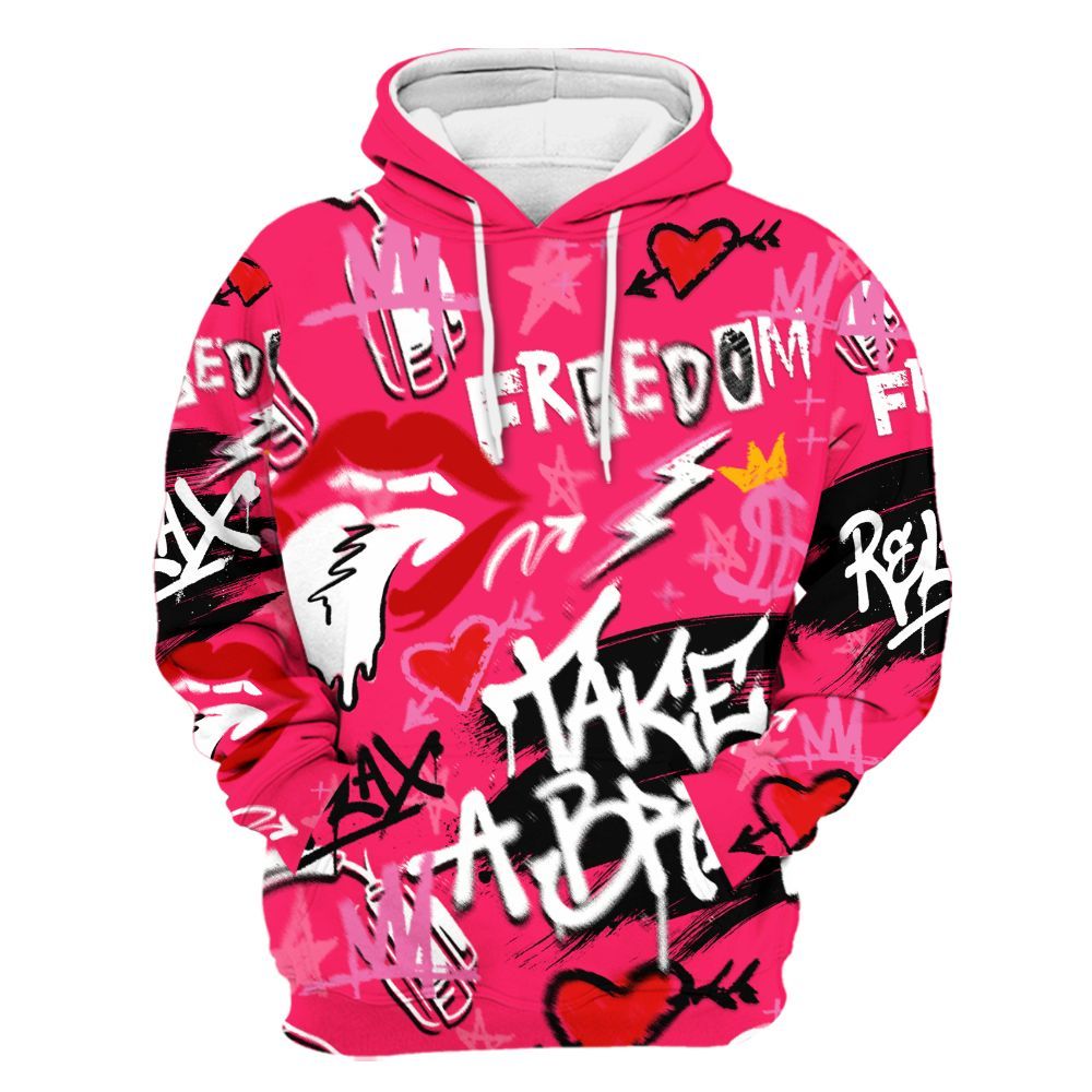 Hoodie To Match Air VaporMax Plus Triple Pink - Take Break Freedom Graffiti Streetwear All Over Print