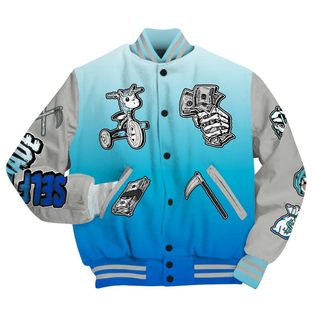 Varsity Jacket To Match Air Max One Block Down Blue - Self Make Skeleton All Over Print