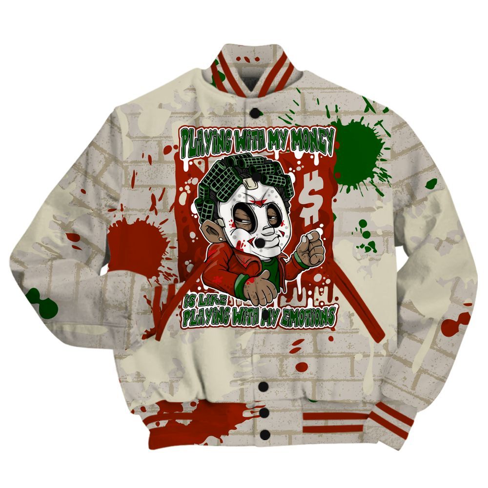 Varsity Jacket To Match El Grito 5s Shirt - Playing With My Money Graphic Halloween All Over Print