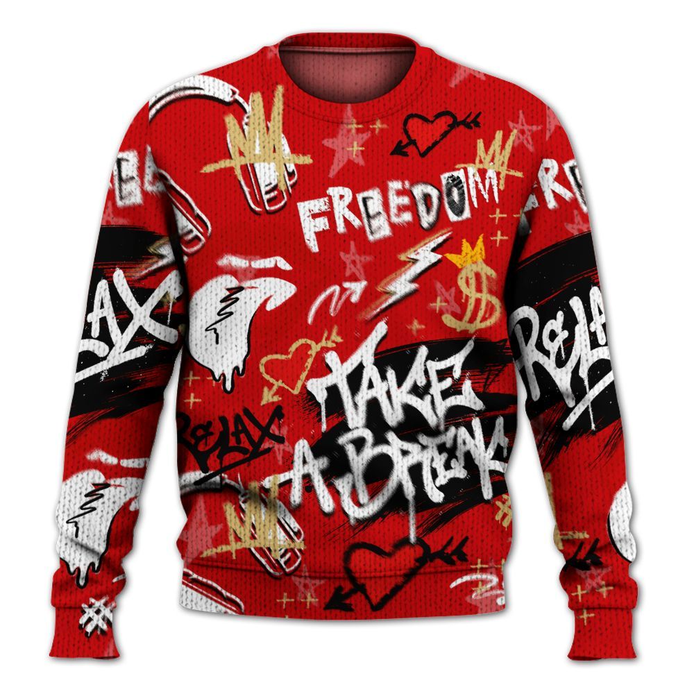 Knitted Sweater To Match Ja 2 Halloween - Take Break Freedom Graffiti Streetwear