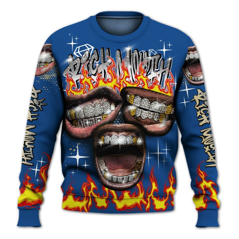 Sweatshirt To Match Air Ship Royal Blue - Rich Mouth Fire Rap Retro 90s All Over Print