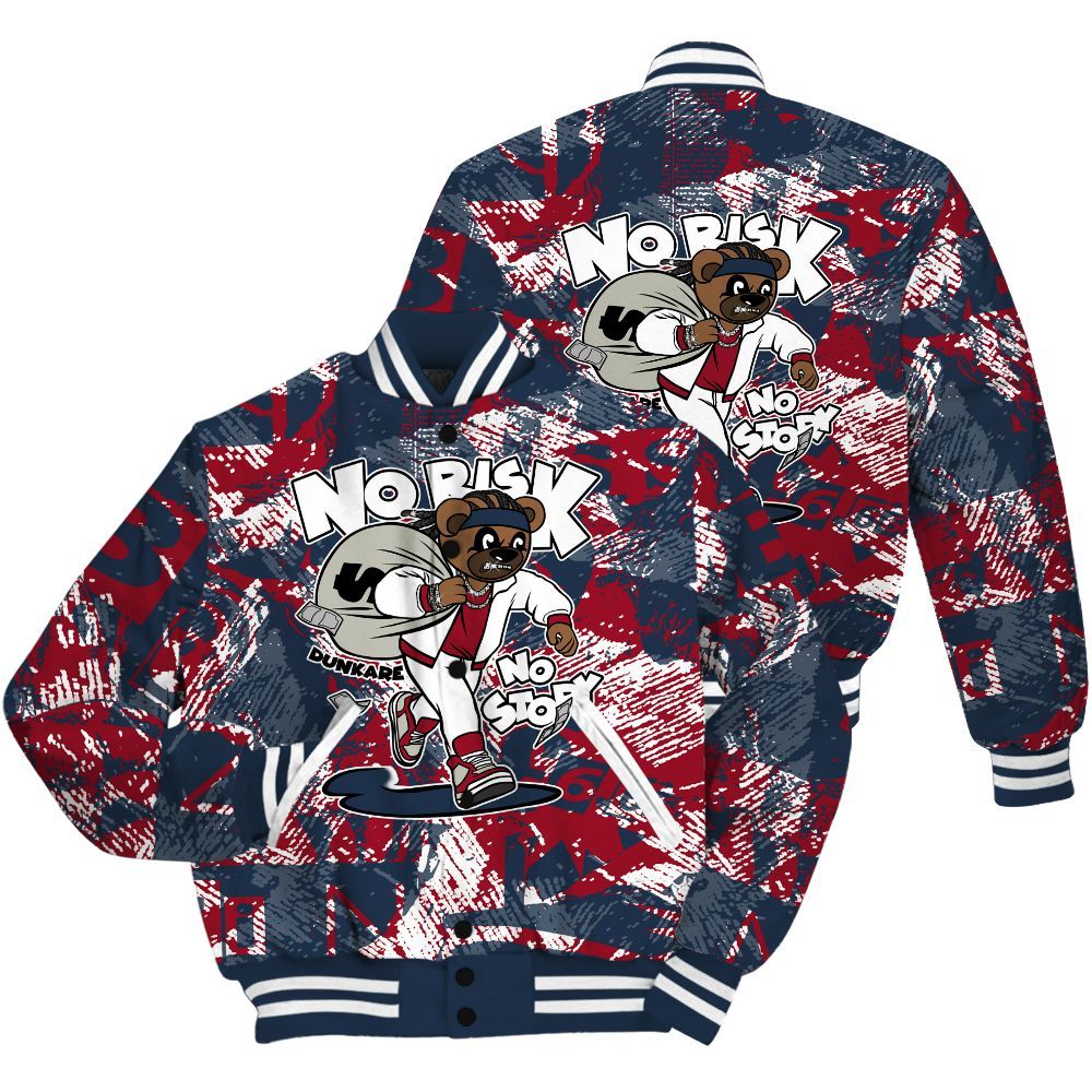 Varsity Jacket To Match Navy Blue 2024 6s Shirt - Certain Bear Abstract Graffiti All Over Print