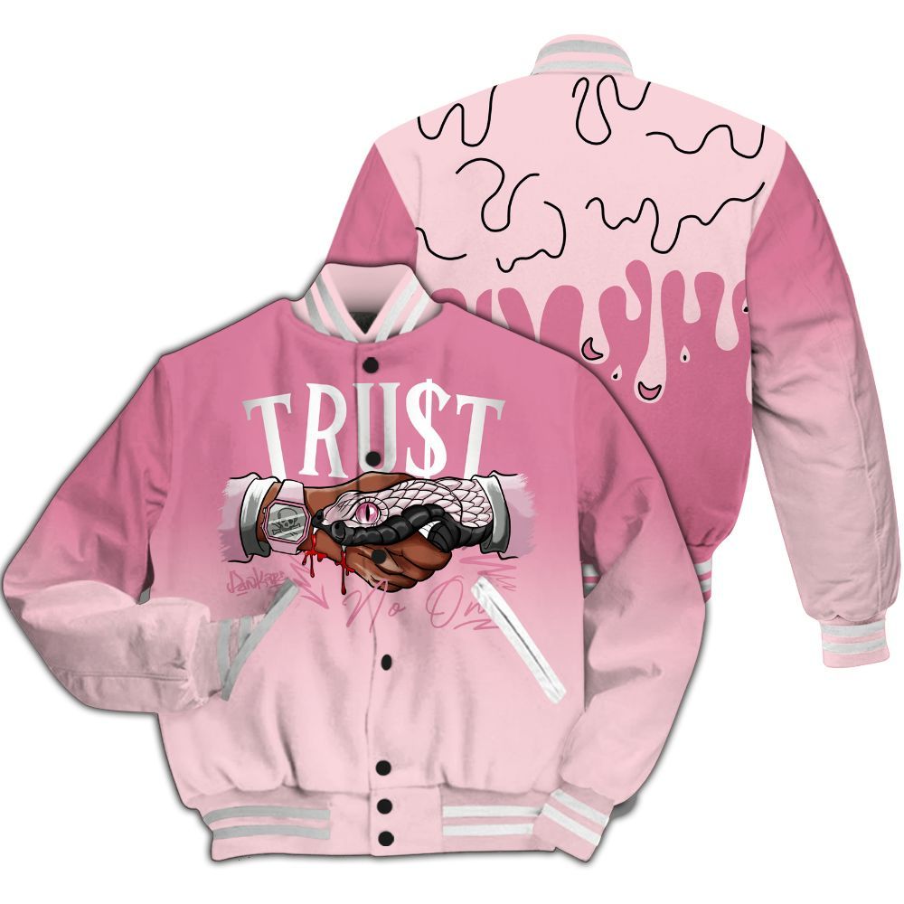 Varsity Jacket To Match GS Pearl Pink 12s - Trust No One Drip All Over Print