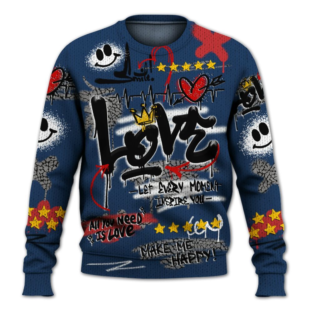 Knitted Sweater To Match SP Sport Royal 3s - Happy Love Beats Graffiti Streetwear